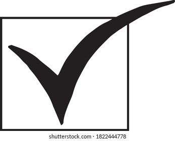 check mark in a square sketch icon, sticker, poster, hand drawn vector doodle, minimalism, monochrome. single element for design, vote, election, done
