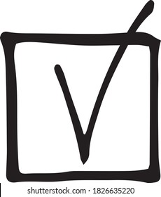 check mark in a square sketch icon, sticker, poster, hand drawn vector doodle, minimalism, monochrome. single element for design, vote, election, done