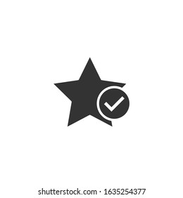 Check mark with star icon in flat style. Add to favorite vector illustration on white isolated background. Bookmark business concept.