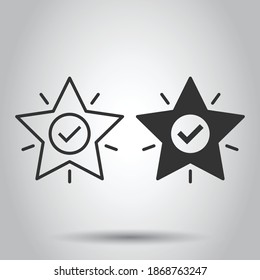 Check mark with star icon in flat style. Add to favorite vector illustration on white isolated background. Bookmark business concept.