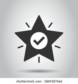 Check mark with star icon in flat style. Add to favorite vector illustration on white isolated background. Bookmark business concept.