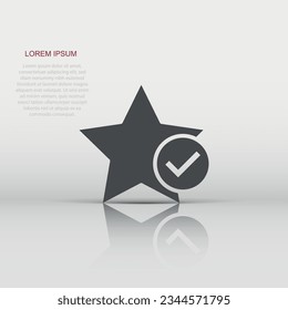 Check mark with star icon in flat style. Add to favorite vector illustration on white isolated background. Bookmark business concept.