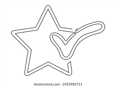 Marca de verificación, estrella. Una línea. Calidad y cumplimiento	