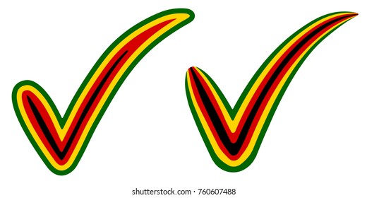 Check mark style Zimbabwe flag symbol elections, voting and approval, vector concept check mark Russian Zimbabwe tick zw, presidential elections Mugabe