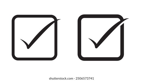 Häkchen-Symbol, Häkchen-Symbol. Kontrollkästchen-Set mit leeren und angekreuzten Kontrollkästchen line art Vektorsymbol für Apps und Websites