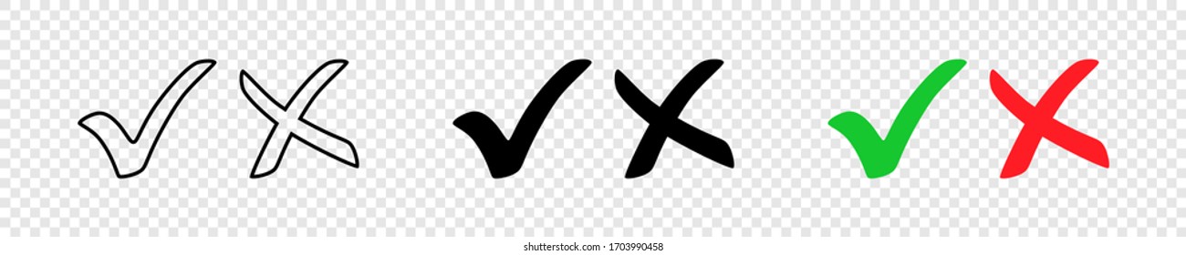 Check mark symbol. Check mark flat icons. Check mark with cross. Vector illustration.