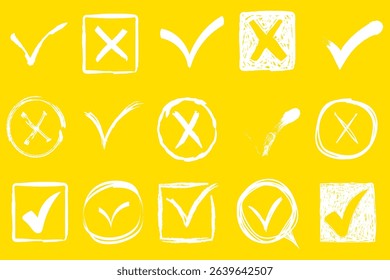Check mark symbol with green tick hand drawn checkbox sketch icon vector illustration pen brush circle box business sign vote ok design crayon isolated transparent chalk smear

