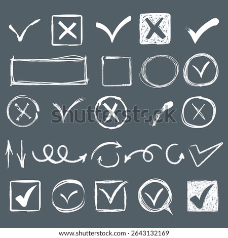 Check mark symbol with green tick hand drawn checkbox sketch icon vector illustration pen brush circle box business sign vote ok design crayon isolated transparent chalk smear

