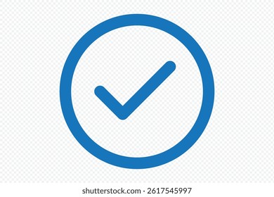 check mark symbol inside a circular frame indicating completion confirmation or agreement with a transparent backdrop for versatile use
