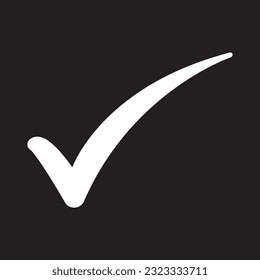 Check mark symbol. Check mark symbol on black background drawing by illustration. White check mark icon	