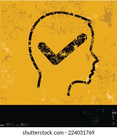 Check mark symbol on yellow background,grunge vector