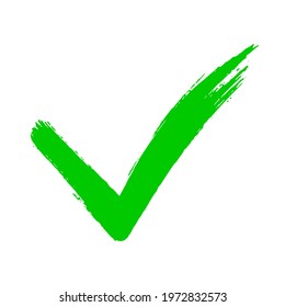 Check mark symbol YES button for vote in check box, web, etc. Dirty grunge hand drawn tick v with brush strokes vector illustration isolated on white background mark graphic design.