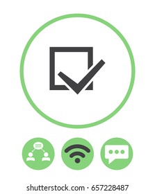 Check mark, teamwork, wireless and speech bubble vector icon.