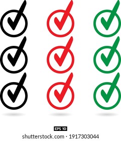 Check mark three color isolated on white background. Vector Illustration EPS 10
