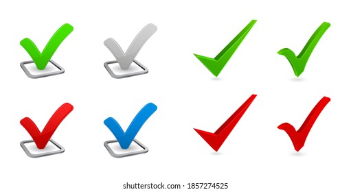 marca de verificación conjunto de iconos tridimensionales