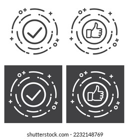 Check mark, thumb up, positive symbols.