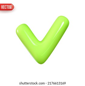 Marcar. Marque la marca de color verde. Diseño 3d realista al estilo de las caricaturas plásticas. Icono aislado en fondo blanco. Ilustración del vector