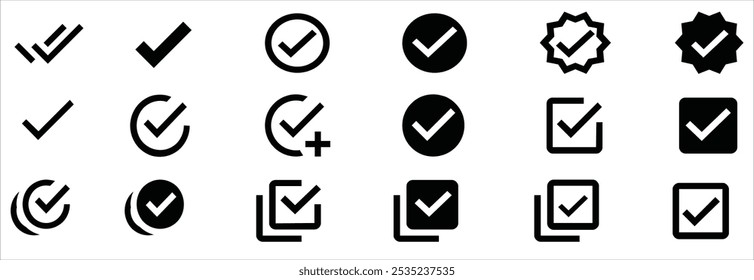 Check mark, tick, or correct icon. Different icons checklist vector design.