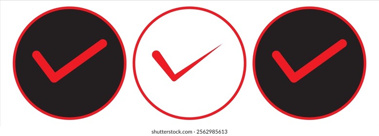 Check mark tick or correct icon. Different icons checklist vector design. Check-mark icon for business, office, poster, and web designs. Icons collections