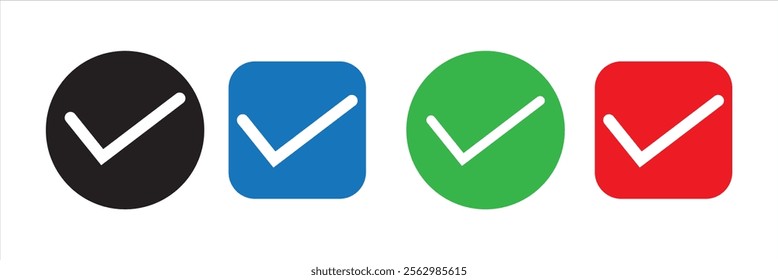 Check mark tick or correct icon. Different icons checklist vector design. Check-mark icon for business, office, poster, and web designs. Icons collections