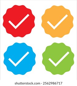 Check mark tick or correct icon. Different icons checklist vector design. Check-mark icon for business, office, poster, and web designs. Icons collections color full Tick  and circle.