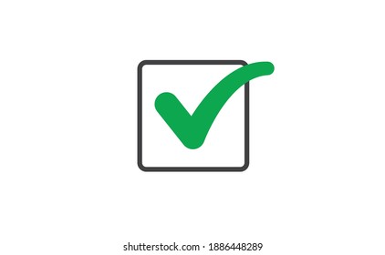 Marcar icono verde. Símbolo de aprobación. Signo positivo.