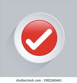 Check Mark Tick Icon. 3d Vector Red And White Button. Business Icon For Websites And Apps.