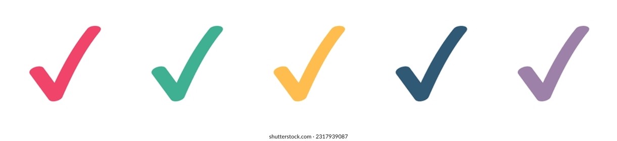 Marcar marca icono azul verde amarillo rojo vector gráfico clipart, marca de verificación derecha signo correcto, aceptar opción seleccionar elemento de lista, casilla de verificación votar confirmar imagen dibujada 
