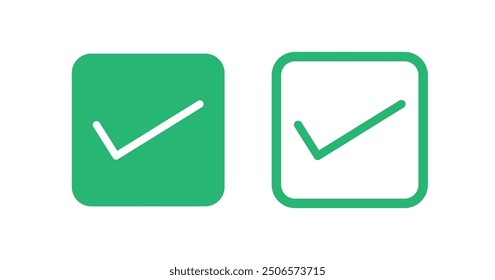 Check mark tick icon green vector graphic pictogram, simple right checkmark approve correct sign, ok passed confirm symbol, yes valid checklist element, checkbox image clipart