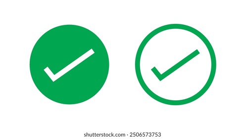 Check mark tick icon green vector graphic pictogram, simple right checkmark approve correct sign, ok passed confirm symbol, yes valid checklist element, checkbox image clipart