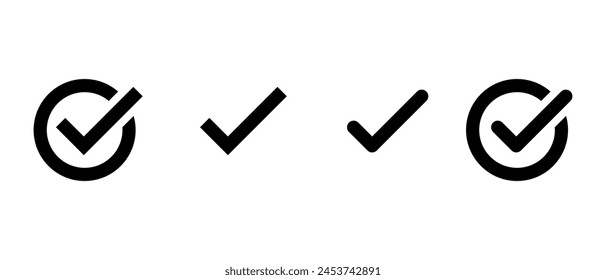 Check mark, tick icon set in generic style. Checkmark sign symbol