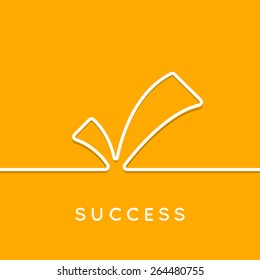 Check mark or tick icon with shadow in orange background. Vector illustration for business design. Line style. Border for web page or presentation.