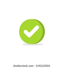 Check mark tick icon vector symbol, cartoon green 3d checkmark isolated on white, green checked icon or correct choice sign in round shape, checkbox poll vote pictogram
