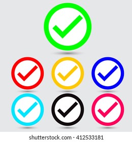 Check mark or tick icons in white circle