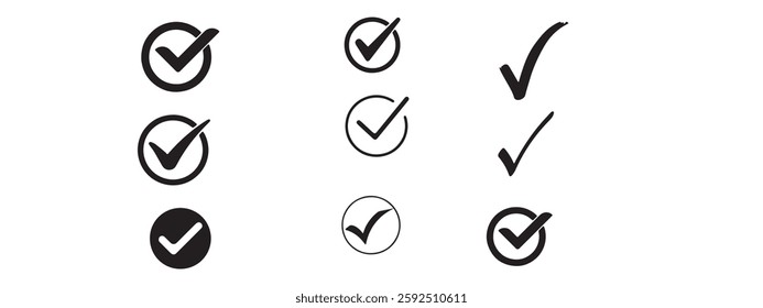Check mark. Tick. Check marks in simple flat design. Isolated vector check mark icon collection. Flat tick icon set isolated on white background. Vector EPS 10
