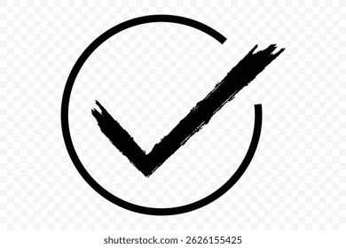Marca de verificação, símbolo da marca de escala. Marca de seleção de pincel preto desenhado à mão. Caixa de seleção desenhada à mão, marca a lista de verificação ilustração de design