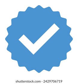  check mark tick verification icon symbol. Confirm checkmark label approval quality product verification blue tick.