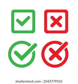 Marca de seleção, ícone Marca de escala e marca de X. Ícone de marca de seleção e marca de x para aplicativos e sites. Vetor