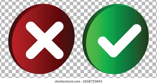 Marca de verificación, marca de verificación e icono de marca X. Marca de verificación e ícono de marca x para App y Sitios web. Icono de verificación verde y rojo para los íconos del App UIUX. Establecer marca de verificación y cruz. Ilustración vectorial
