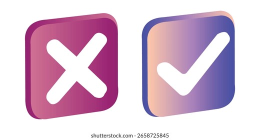 Marca de verificación, marca de verificación e icono de marca X. Marca de verificación e ícono de marca x para App y Sitios web. Icono de verificación verde y rojo para los íconos del App UIUX. Establecer marca de verificación y cruz. Ilustración vectorial