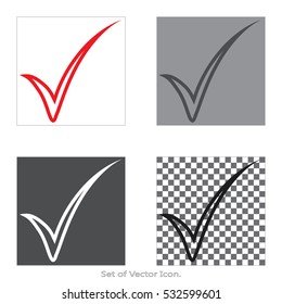 Check mark, tick, yes. Set icons with four Color Variations of flat style. Vector illustration.