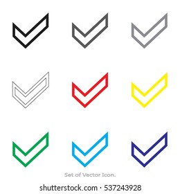 Check mark, tick, yes. Set icons with nine Color Variations of flat style. Vector illustration. 