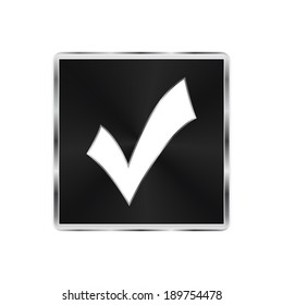 check mark, tick, yes, vote icon  - vector brushed metal button