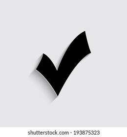 check mark, tick, yes, vote icon with shadow on a grey background