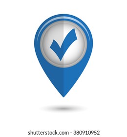 check mark; tick; yes; vote - vector icon;  blue map pointer