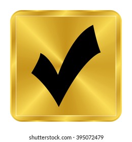 check mark; tick; yes; vote - black vector icon;  gold button