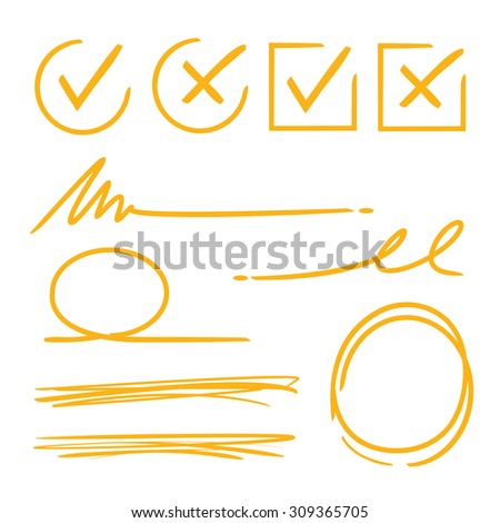 check mark, underline, marker circle