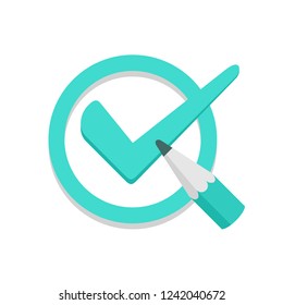 Check mark in unique design - tick icon with pencil writing symbol of choice - vector illustration, web element or logo template