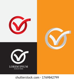 Check mark V Letter Logo Template Vector