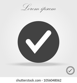 Check Mark. Valid Seal icon. white squared tick in black circle. Flat OK sticker icon. Accept button. Good for web and software interfaces. Vector illustration.